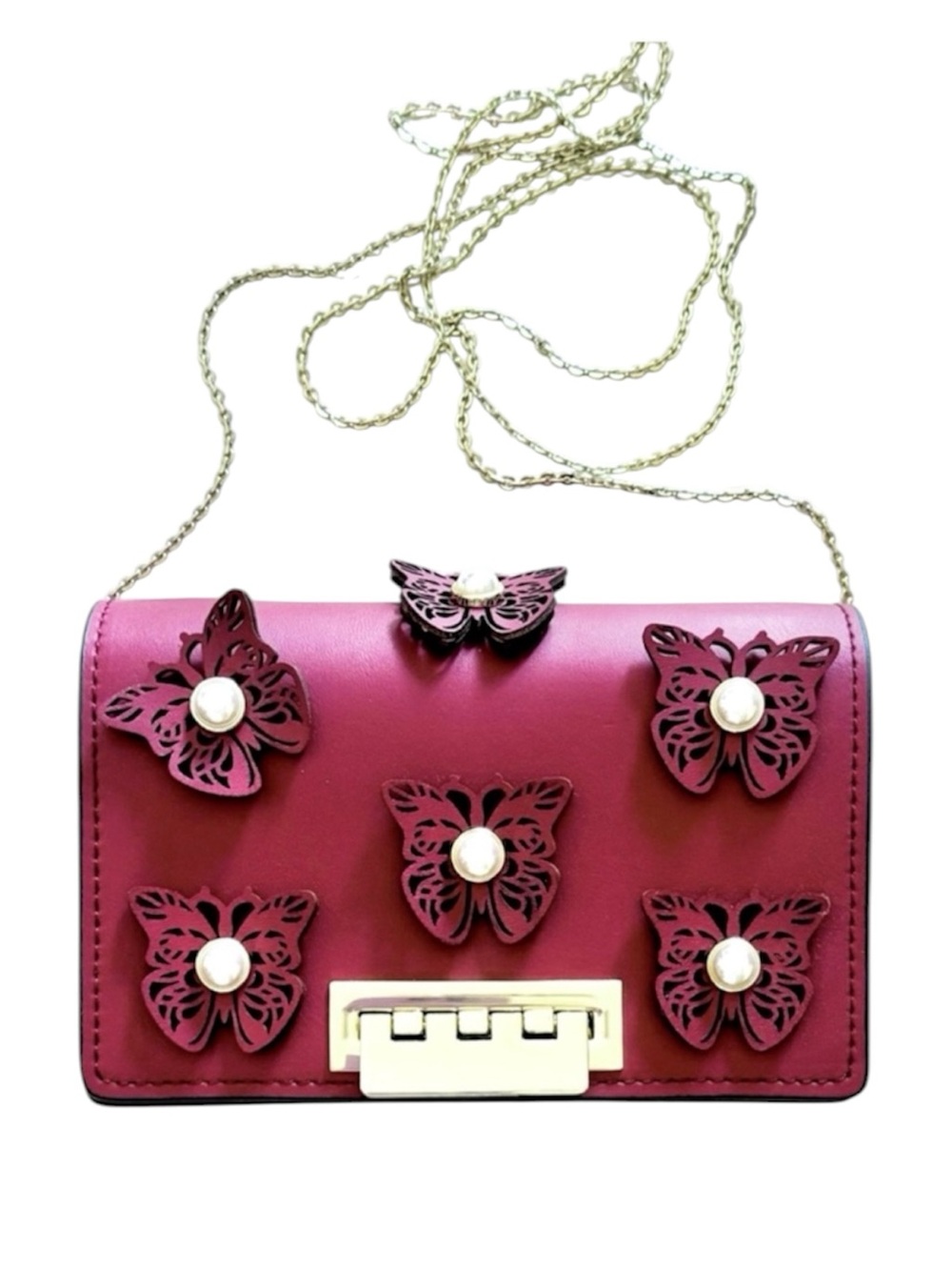 ZAC Zac Posen Earthette Pearl Butterfly Bellini Leather Red Crossbody Bag NWOT